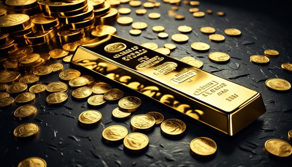 Gold bar and coins